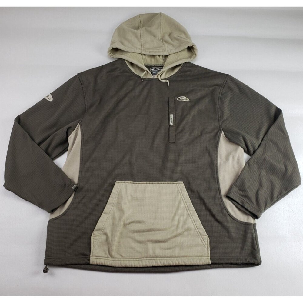 Drake Waterfowl System Hunting Hoodie Mens XL Green Tan Performance Pullover